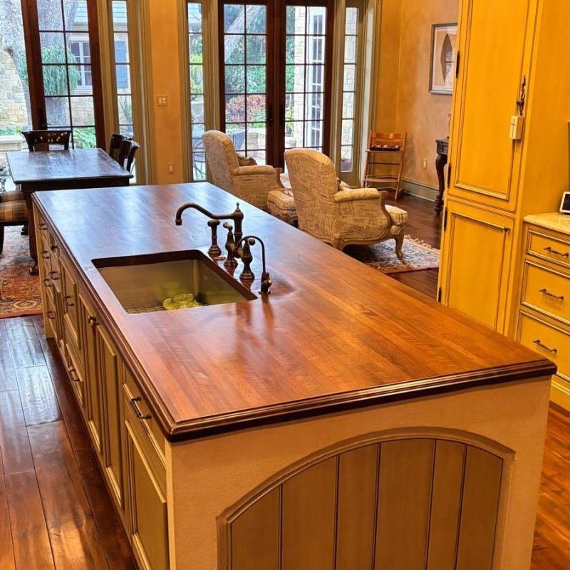 Kitchen island with a hand-finished walnut top